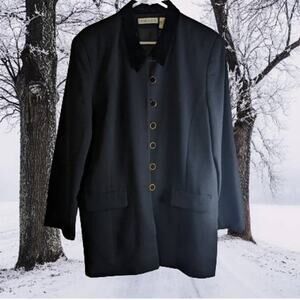 Chaus 16 Vintage black wool lined faux fur collar winter dress coat Stunning